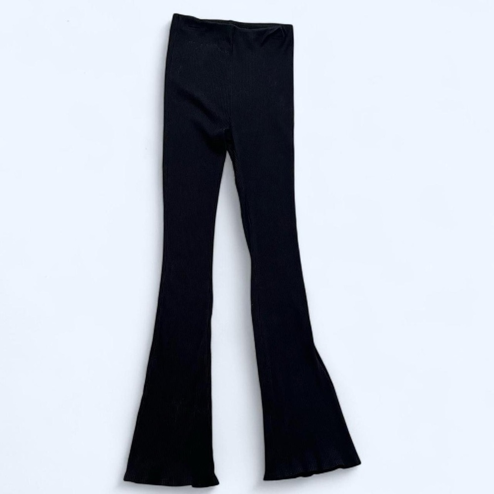 H&M Size Small Black Slim Knit Ribbed High Waist Bell Bottom Flare Pants Boho